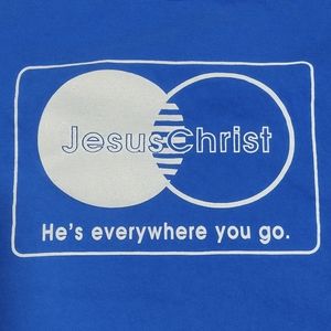 VTG Jesus Christ He's Everywhere You Go Mastercard Christian Parody Shirt Mens L